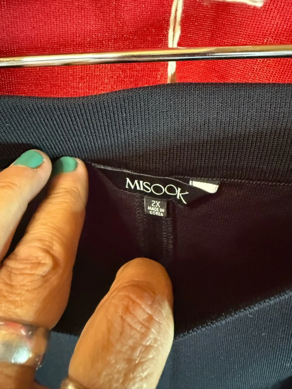 Misook Black Dress Trousers and Matching Red and Black Cardigan